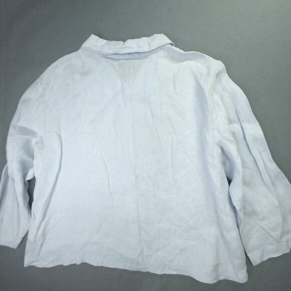 Eileen Fisher Shirt Womens Large Light Blue Irish Linen Button Front Boxy Office - Picture 4 of 9